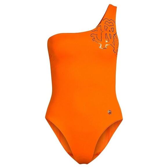 ROBERTO CAVALLI Women's One Shoulder One Piece Swimsuit Orange XS NWT - Picture 2 of 6